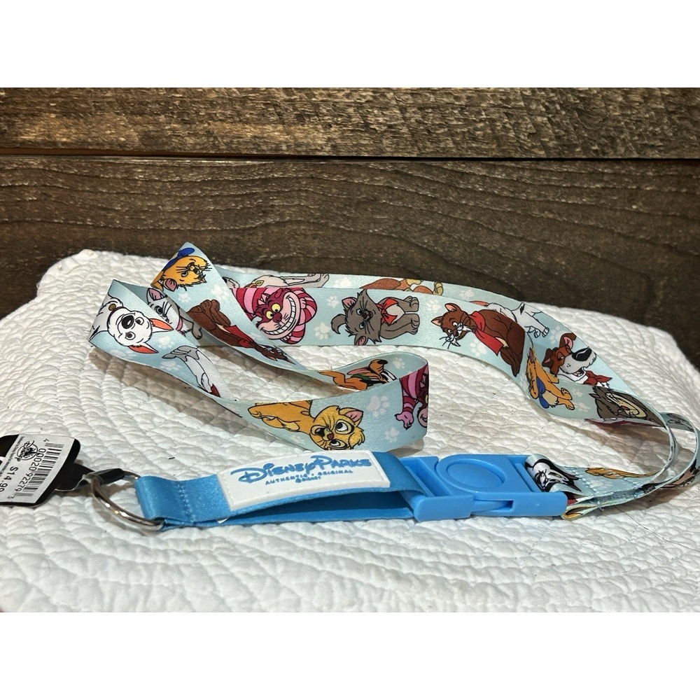 Disney Parks Dogs and Cats Reversible Light Blue Pin Lanyard NEW